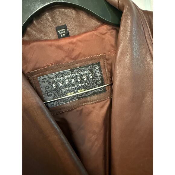 Express S Vintage 90s Oversized Leather Trench Coat Long Slouchy Jacket Brown - Picture 4 of 13